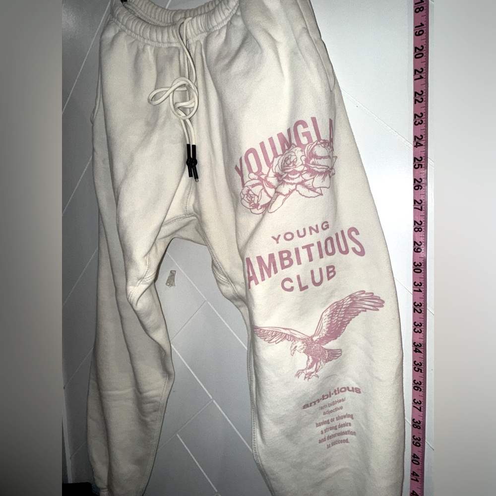 Y2K YoungLA Ambitious Club Cream premium cttn Sweatpants jogger XL pristine - Picture 10 of 15